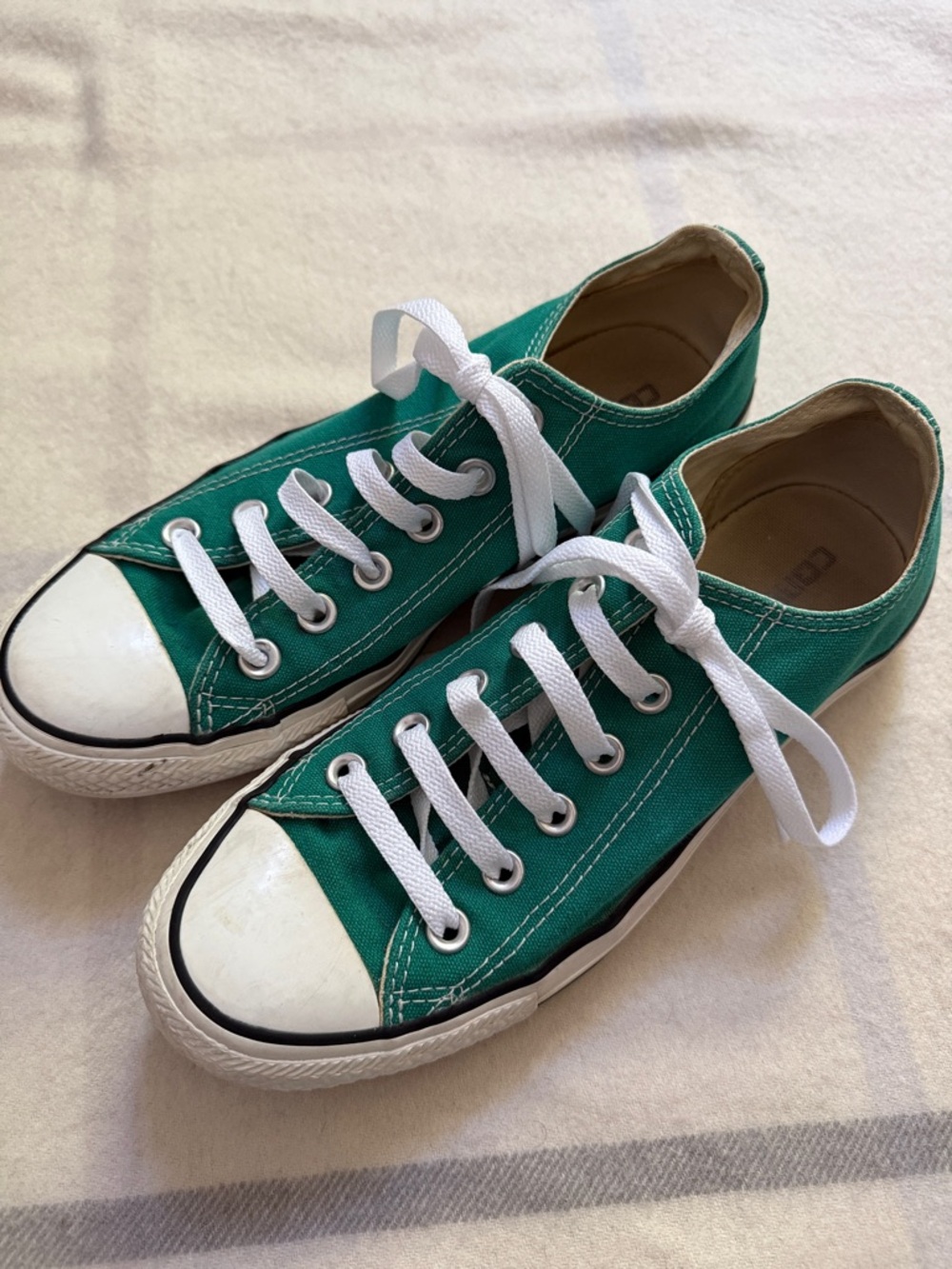Women's Low-Top Green Canvas Sneakers with White Laces